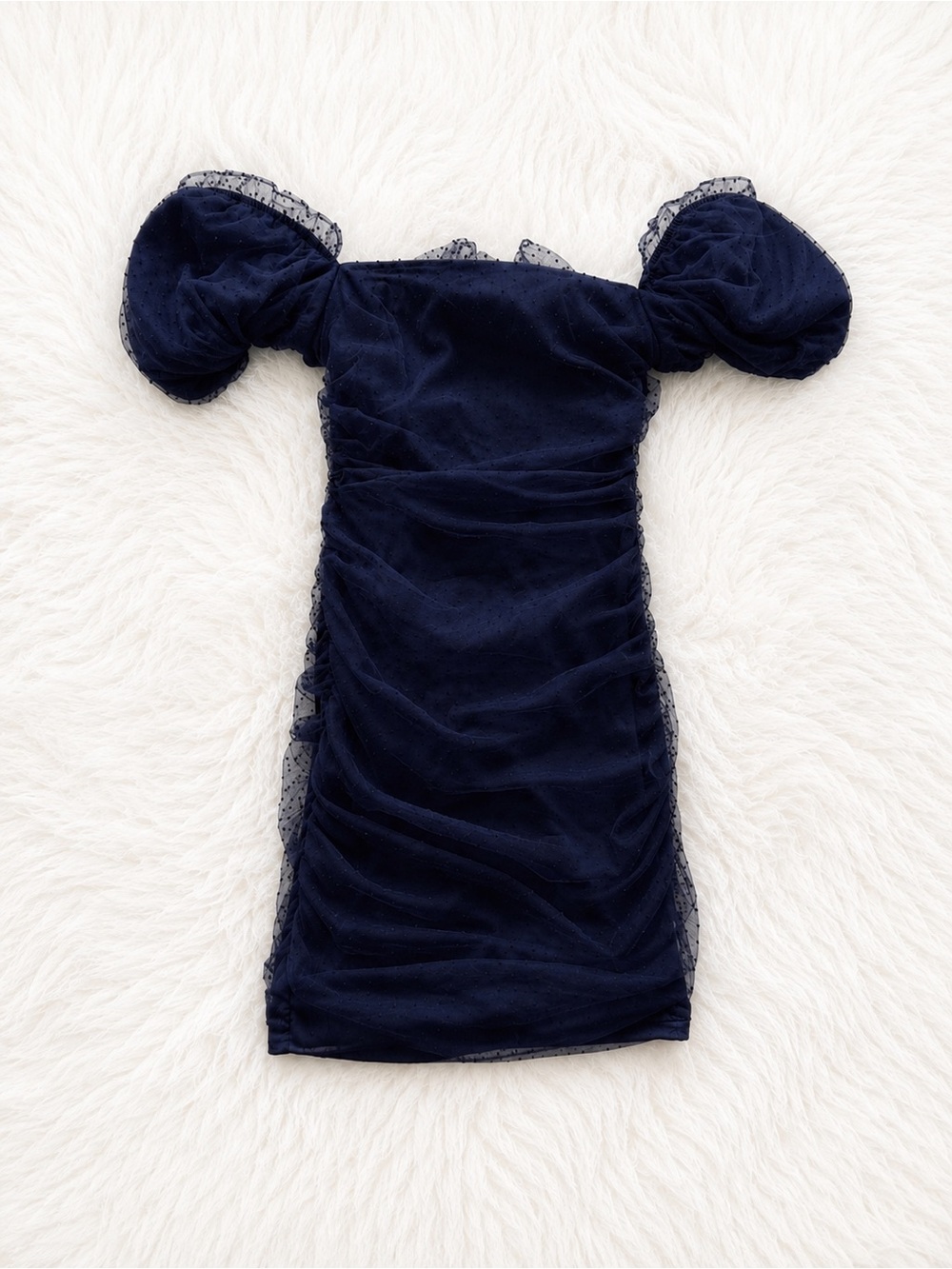 Navy Off-Shoulder Puff Sleeve Mini Dress